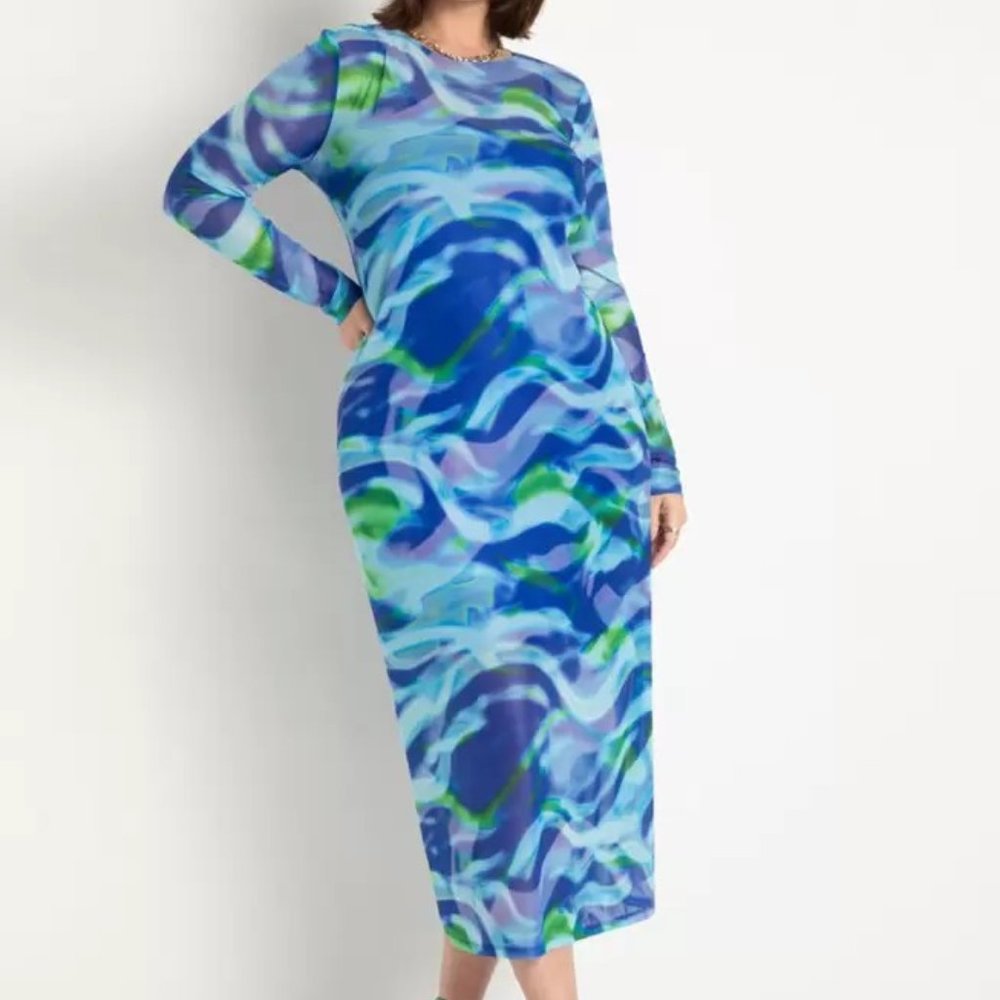 Eloquii Printed Mesh Dress in Mar Swirl, size 14/16